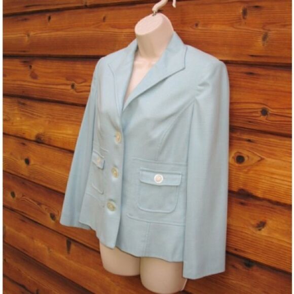 Carlisle Blue Green Wool Silk Blazer Jacket - Picture 2 of 8